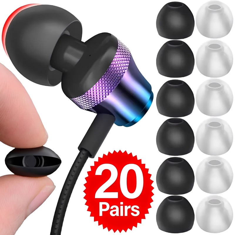 Silicone Ear Tip Replacement - 1-20ペア ソフトシリコン製 交換用イヤーチップ イヤーパッド イヤーパッドカバー インイヤーヘッドホン