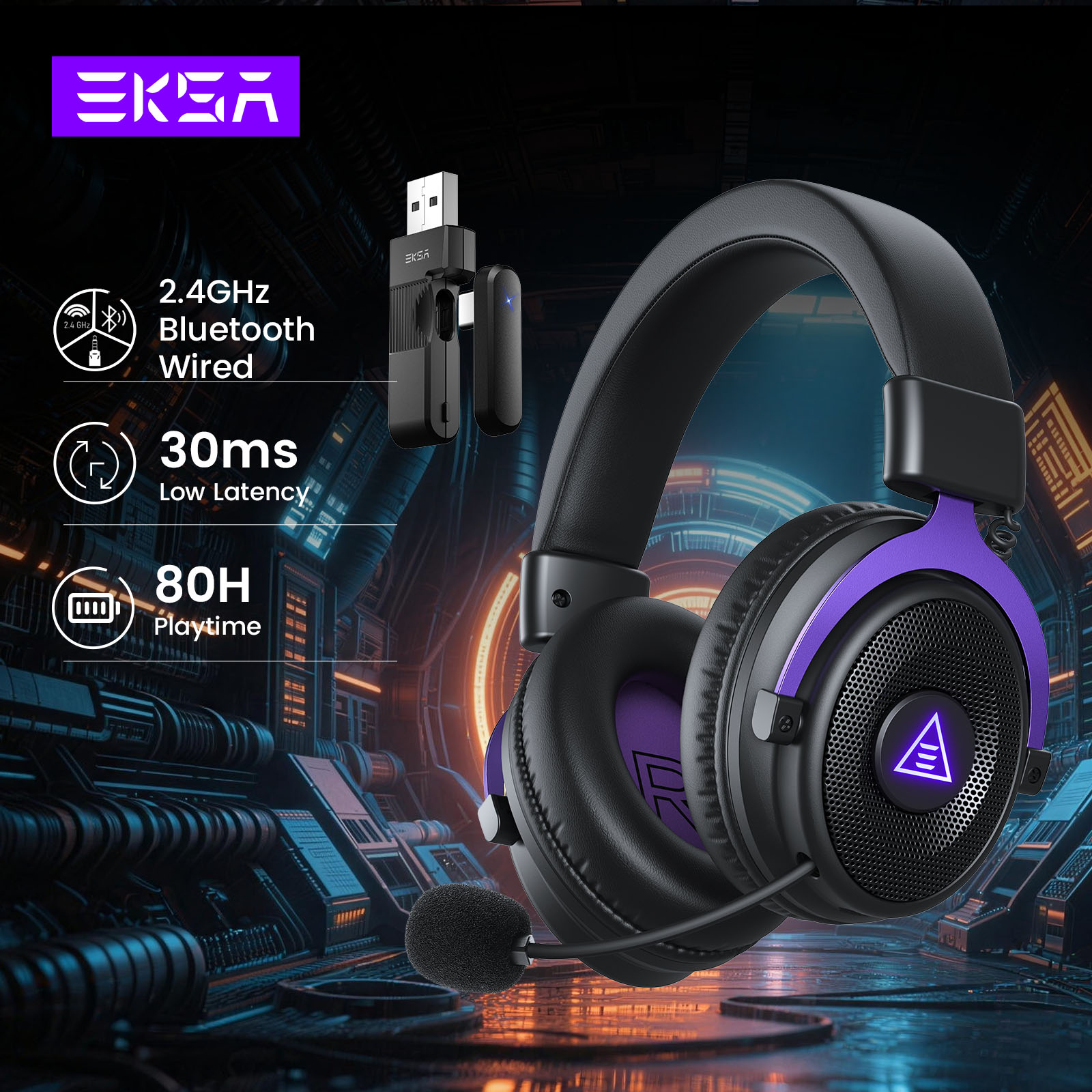 Gaming Headset Rgb - EKSA E900 WT ワイヤレスゲーミングヘッドセット 2.4GHz Bluetooth