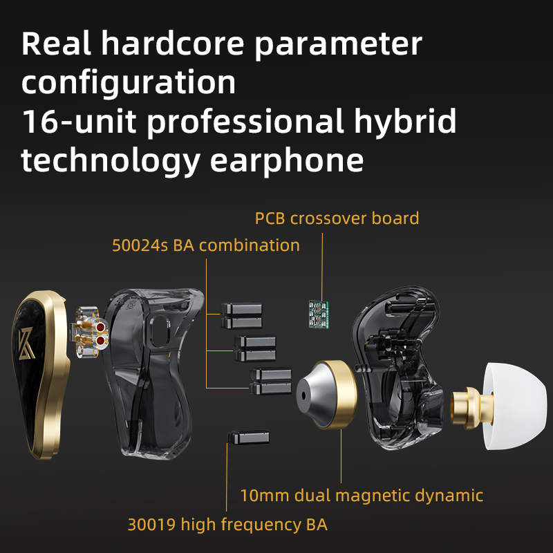 Kz-有線メタルヘッドホン,16ユニット,ハイブリッドテクノ - Audiophile Headphone Wired のレビューと価格